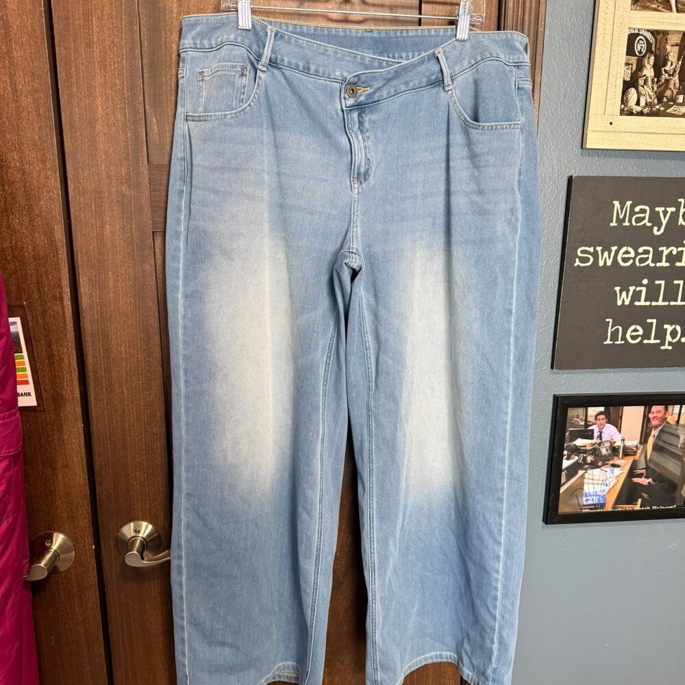 Halara Flex Asymmetric Wide Leg Washed Casual Jeans - 1X